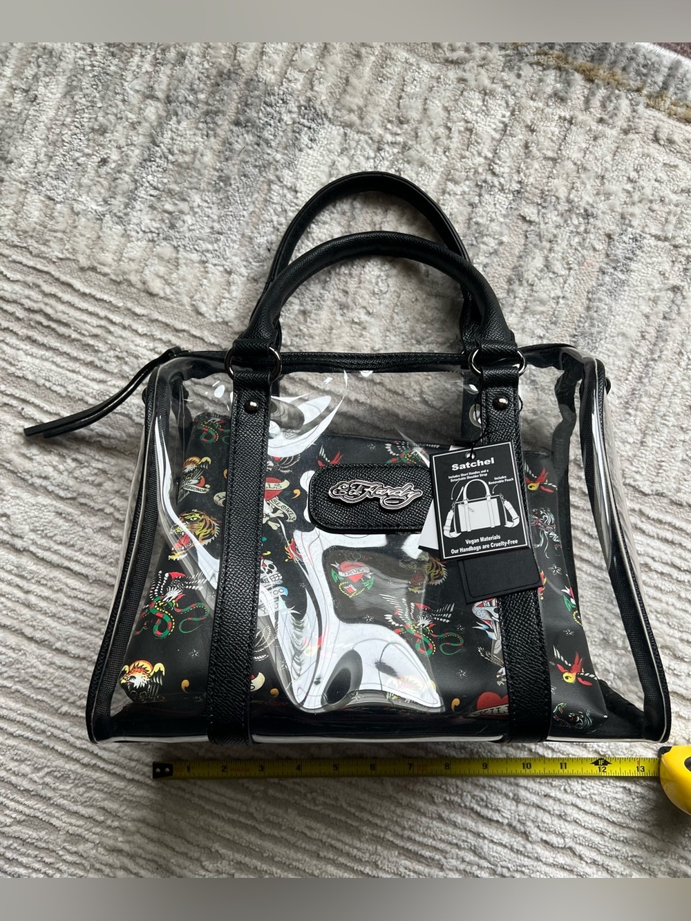 Ed Hardy Black Clear Satchel Handbag